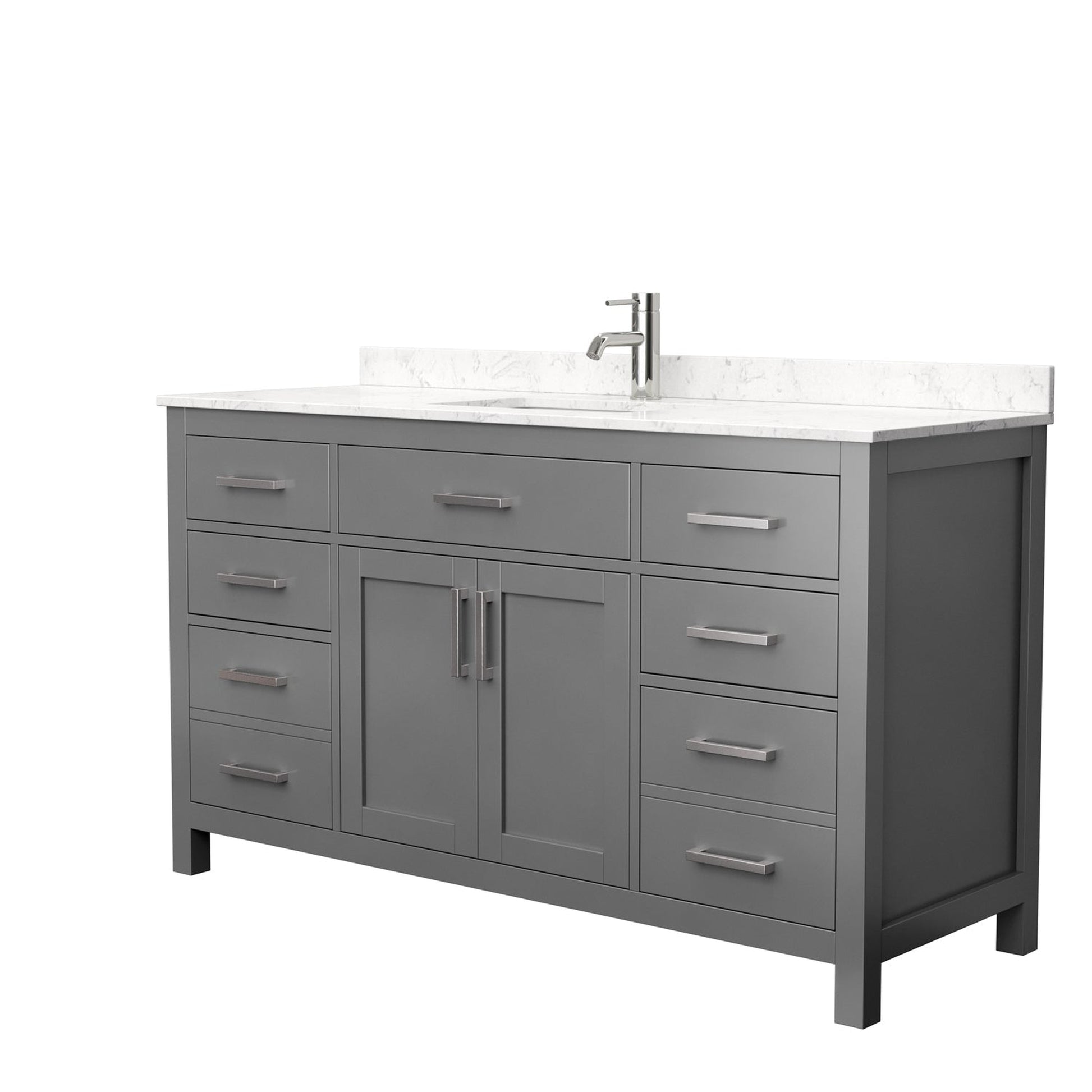 Wyndham Collection Beckett 60" Single Bathroom Dark Gray Vanity With White Carrara Cultured Marble Countertop, Undermount Square Sink And Brushed Nickel Trim