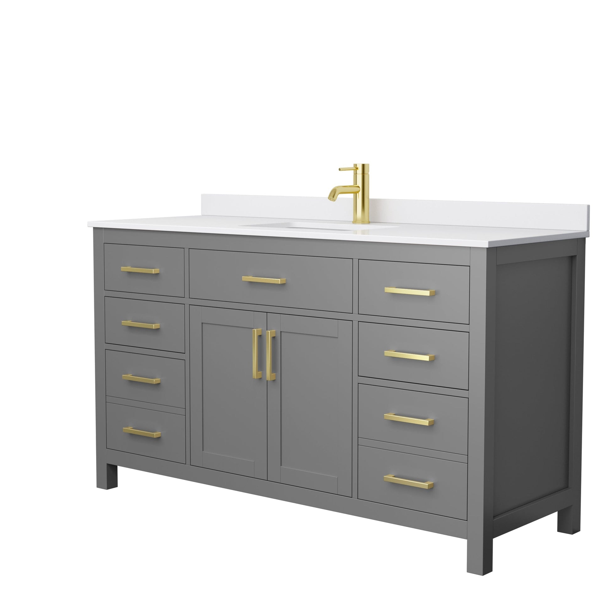 Wyndham Collection Beckett 60" Single Bathroom Dark Gray Vanity With White Cultured Marble Countertop, Undermount Square Sink And Brushed Gold Trim