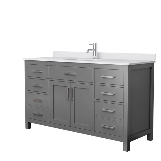 Wyndham Collection Beckett 60" Single Bathroom Dark Gray Vanity With White Cultured Marble Countertop, Undermount Square Sink And Brushed Nickel Trim
