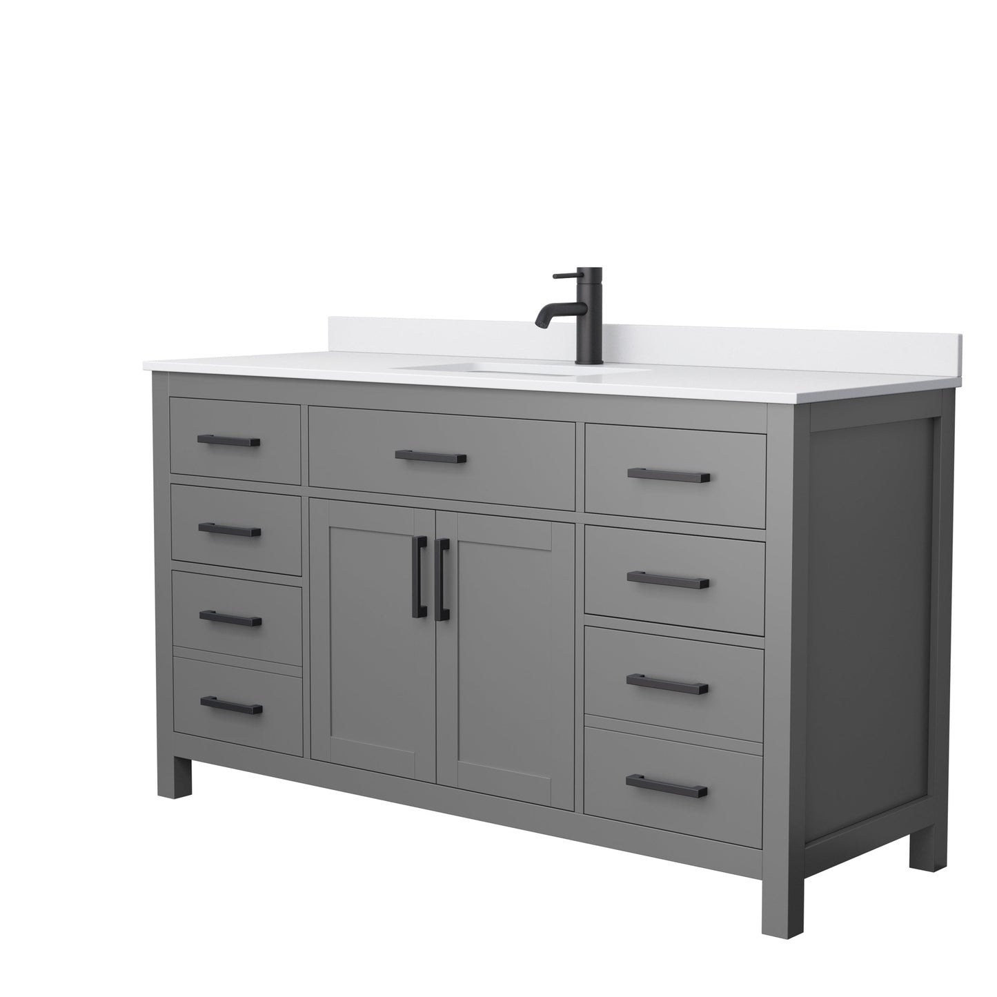 Wyndham Collection Beckett 60" Single Bathroom Dark Gray Vanity With White Cultured Marble Countertop, Undermount Square Sink And Matte Black Trim