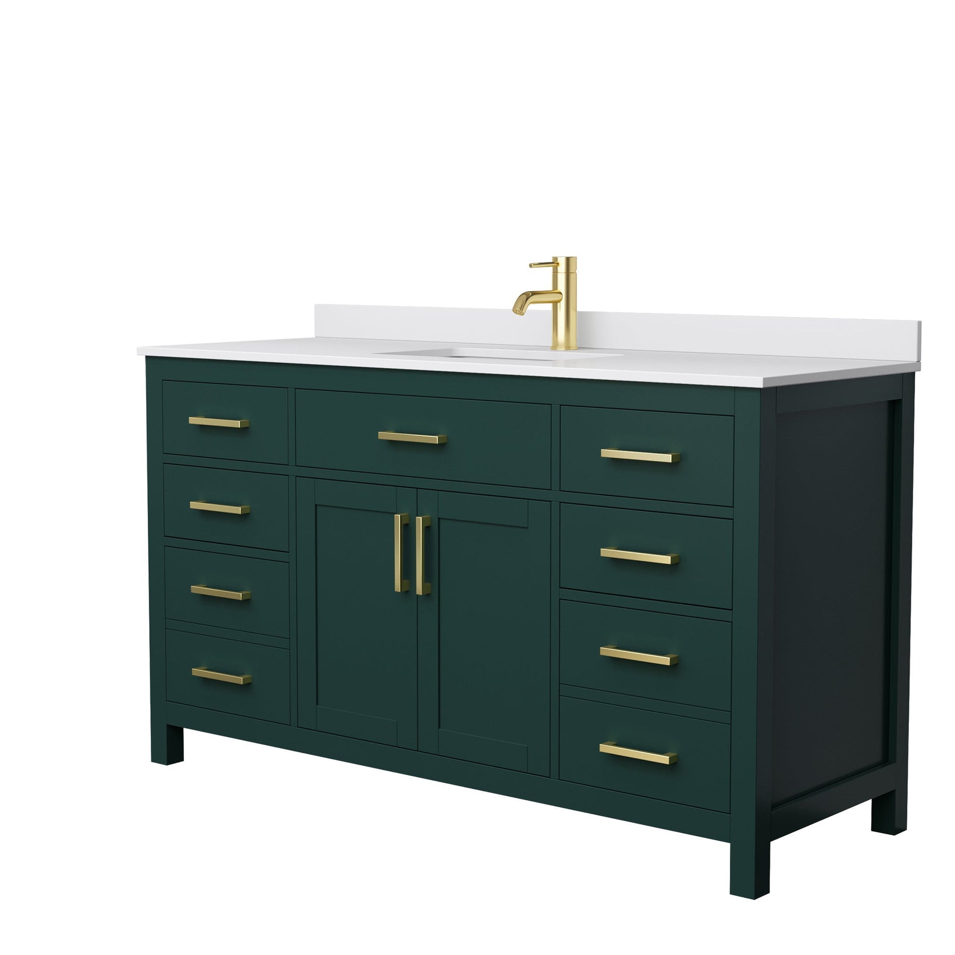 Wyndham Collection Beckett 60" Single Bathroom Green Vanity With White Cultured Marble Countertop, Undermount Square Sink And Brushed Gold Trim