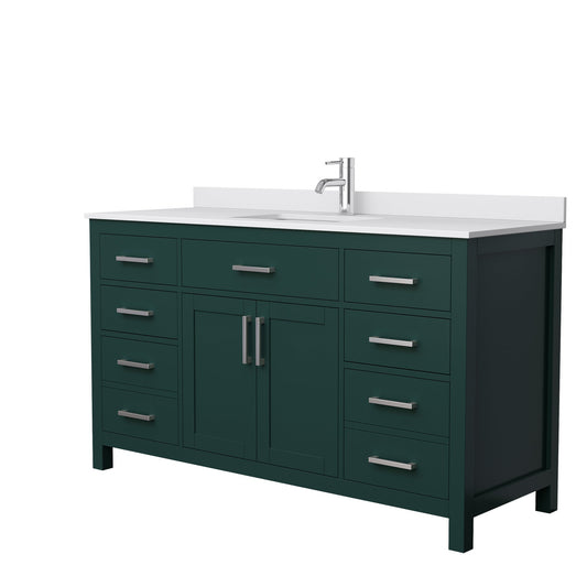 Wyndham Collection Beckett 60" Single Bathroom Green Vanity With White Cultured Marble Countertop, Undermount Square Sink And Brushed NIckel Trim
