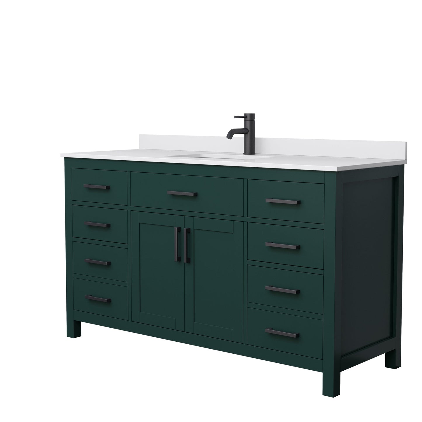 Wyndham Collection Beckett 60" Single Bathroom Green Vanity With White Cultured Marble Countertop, Undermount Square Sink And Matte Black Trim