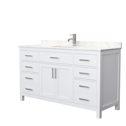 Wyndham Collection Beckett 60" Single Bathroom White Vanity With White Carrara Cultured Marble Countertop, Undermount Square Sink And Brushed Nickel Trim