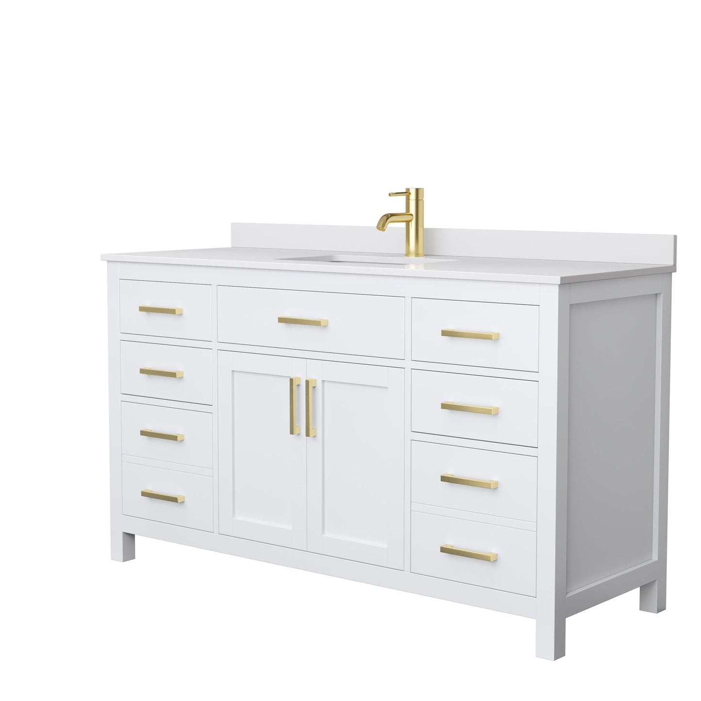 Wyndham Collection Beckett 60" Single Bathroom White Vanity With White Cultured Marble Countertop, Undermount Square Sink And Brushed Gold Trim