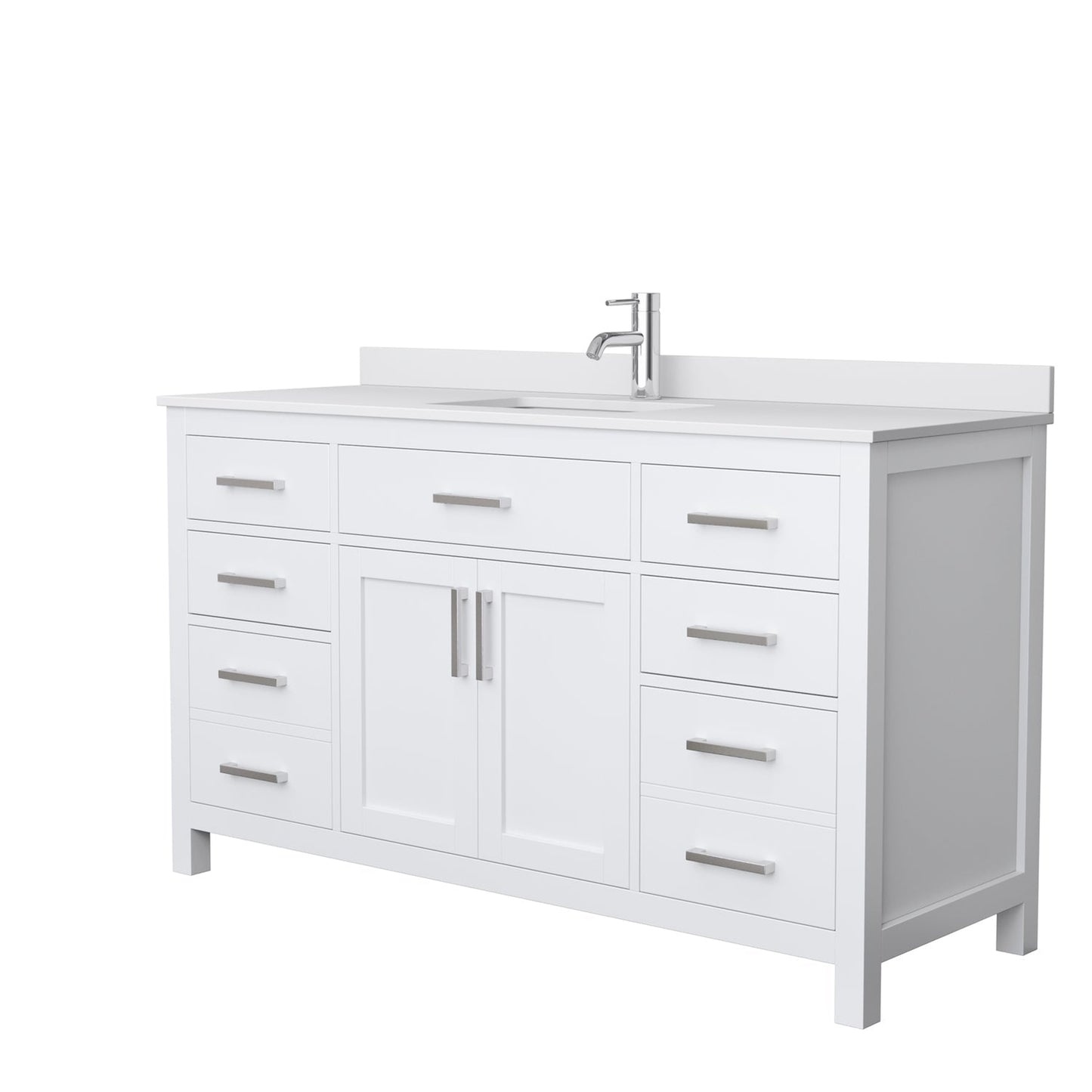 Wyndham Collection Beckett 60" Single Bathroom White Vanity With White Cultured Marble Countertop, Undermount Square Sink And Brushed Nickel Trim