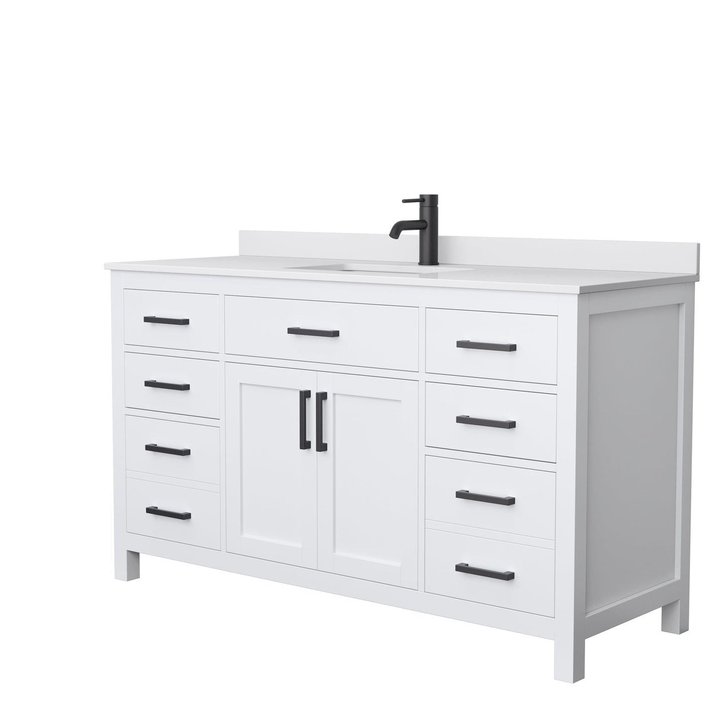 Wyndham Collection Beckett 60" Single Bathroom White Vanity With White Cultured Marble Countertop, Undermount Square Sink And Matte Black Trim