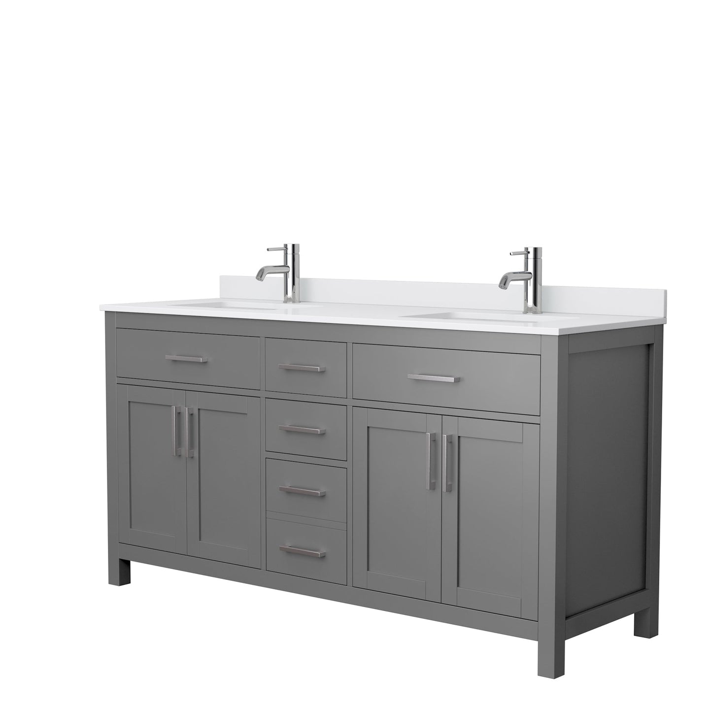 Wyndham Collection Beckett 66" Double Bathroom Dark Gray Vanity With White Cultured Marble Countertop, Undermount Square Sink And Brushed Nickel Trim