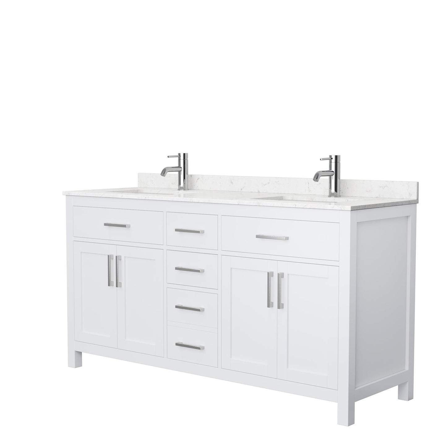 Wyndham Collection Beckett 66" Double Bathroom White Vanity With White Carrara Cultured Marble Countertop, Undermount Square Sink And Brushed Nickel Trim