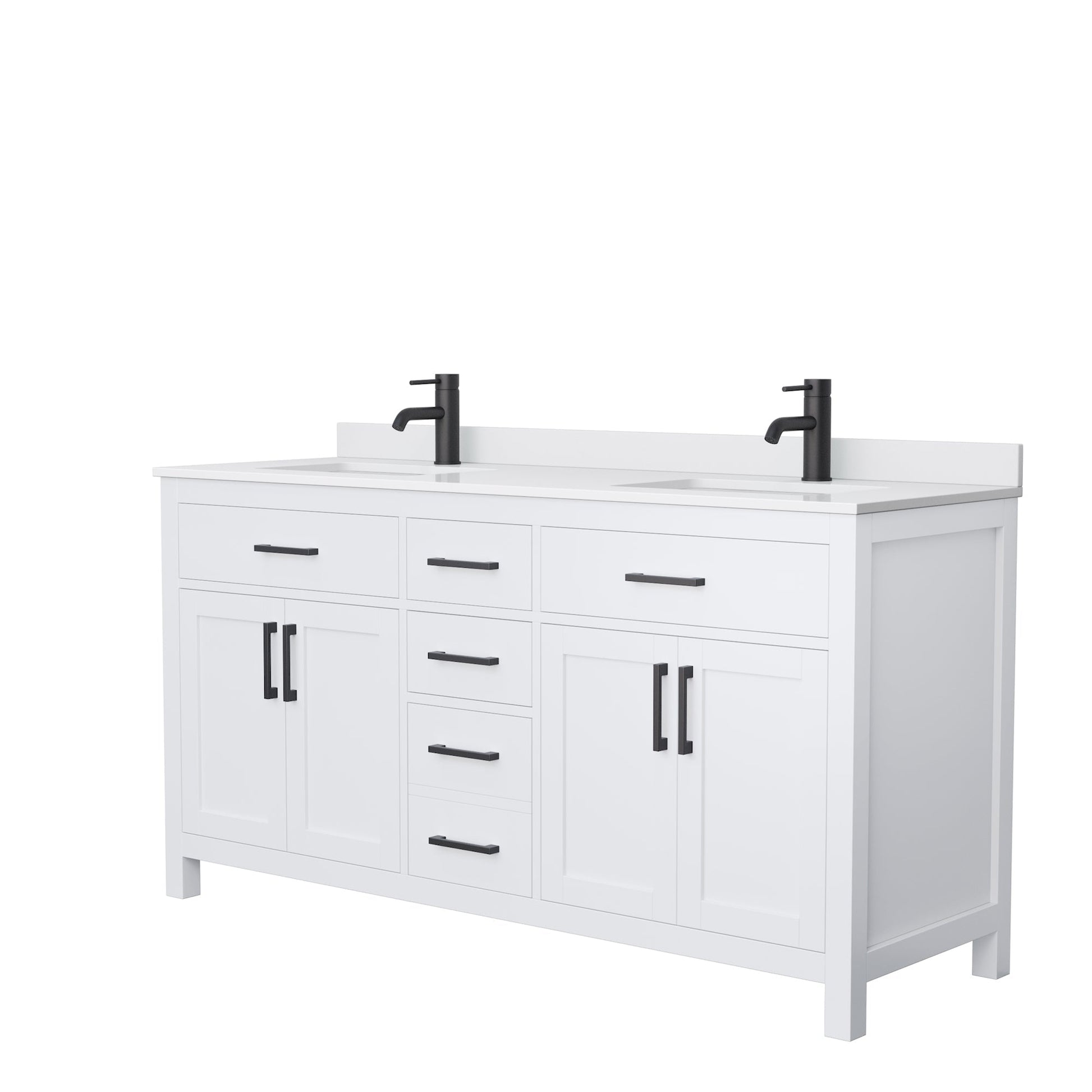 Wyndham Collection Beckett 66" Double Bathroom White Vanity With White Cultured Marble Countertop, Undermount Square Sink And Matte Black Trim