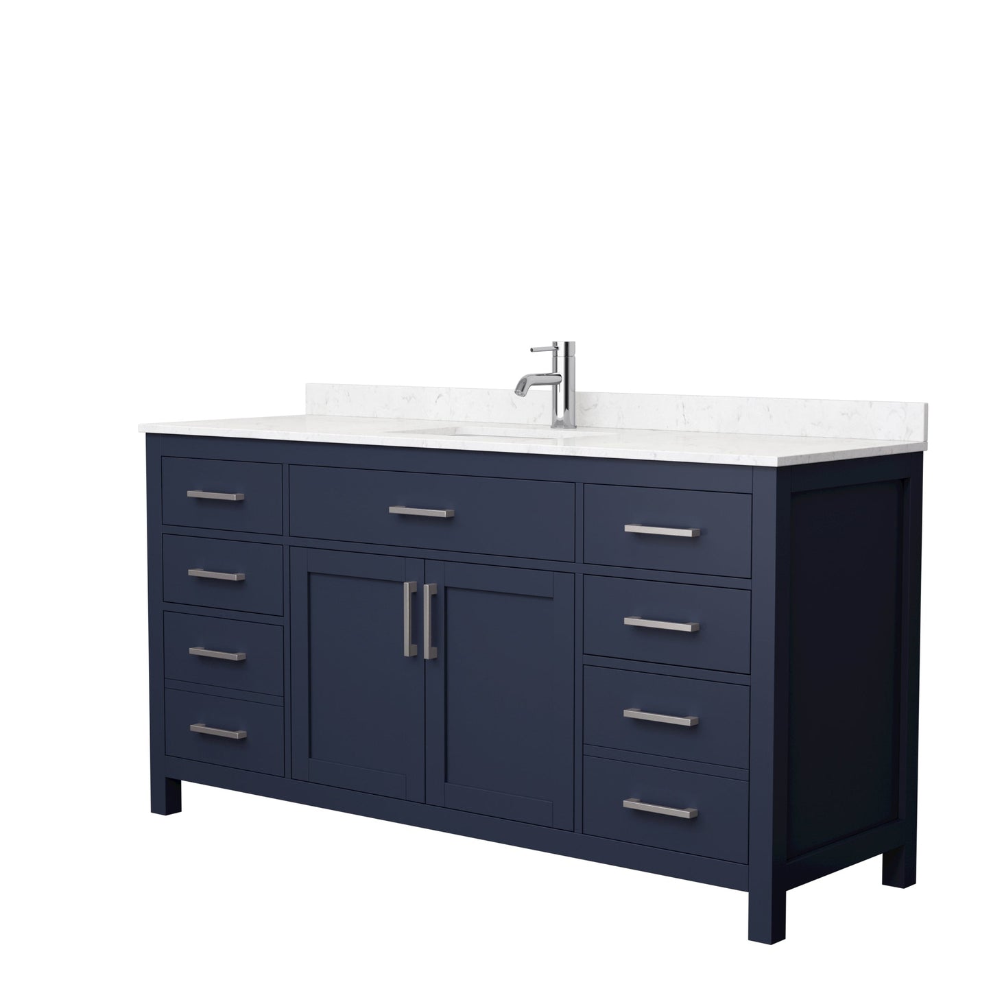 Wyndham Collection Beckett 66" Single Bathroom Dark Blue Vanity With White Carrara Cultured Marble Countertop, Undermount Square Sink And Brushed Nickel Trim