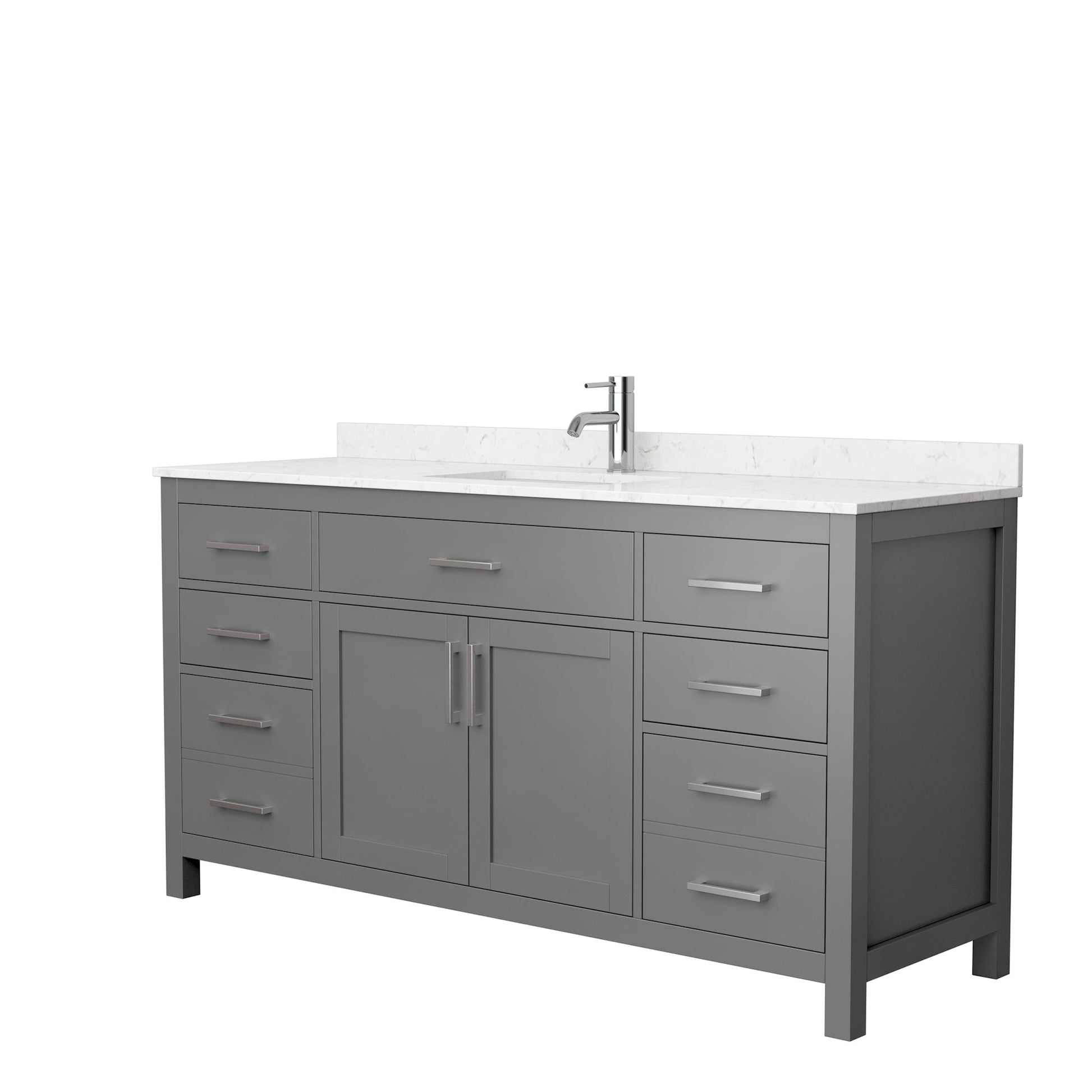 Wyndham Collection Beckett 66" Single Bathroom Dark Gray Vanity With White Carrara Cultured Marble Countertop, Undermount Square Sink And Brushed Nickel Trim