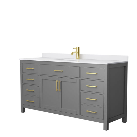 Wyndham Collection Beckett 66" Single Bathroom Dark Gray Vanity With White Cultured Marble Countertop, Undermount Square Sink And Brushed Gold Trim