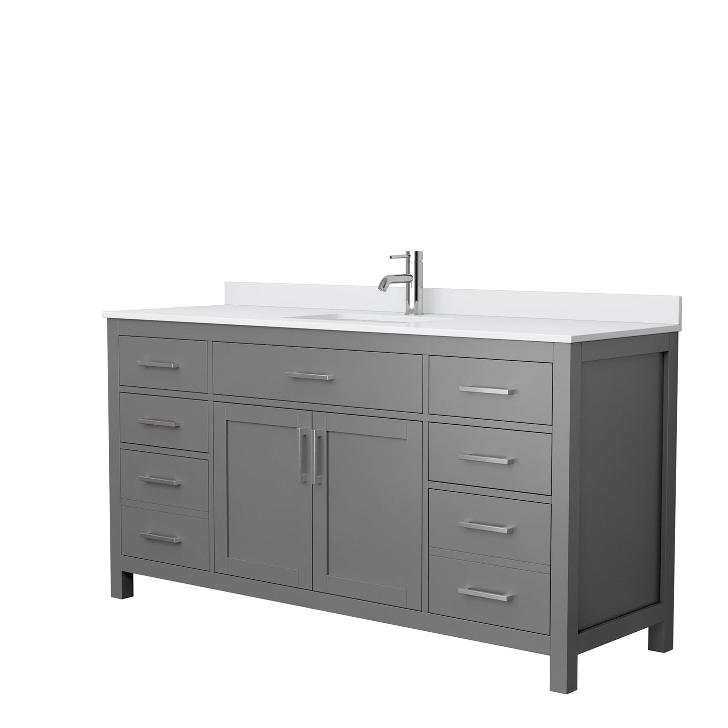 Wyndham Collection Beckett 66" Single Bathroom Dark Gray Vanity With White Cultured Marble Countertop, Undermount Square Sink And Brushed Nickel Trim