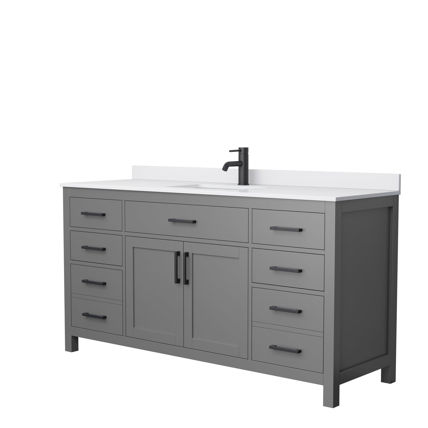 Wyndham Collection Beckett 66" Single Bathroom Dark Gray Vanity With White Cultured Marble Countertop, Undermount Square Sink And Matte Black Trim