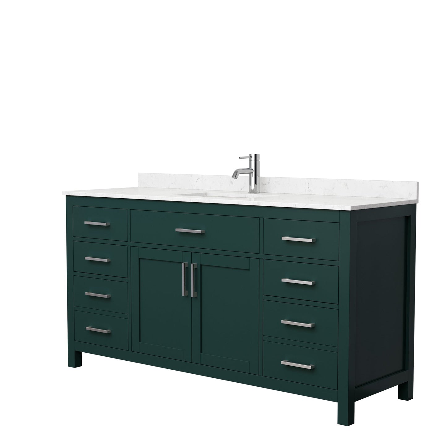 Wyndham Collection Beckett 66" Single Bathroom Green Vanity With White Carrara Cultured Marble Countertop, Undermount Square Sink And Brushed NIckel Trim