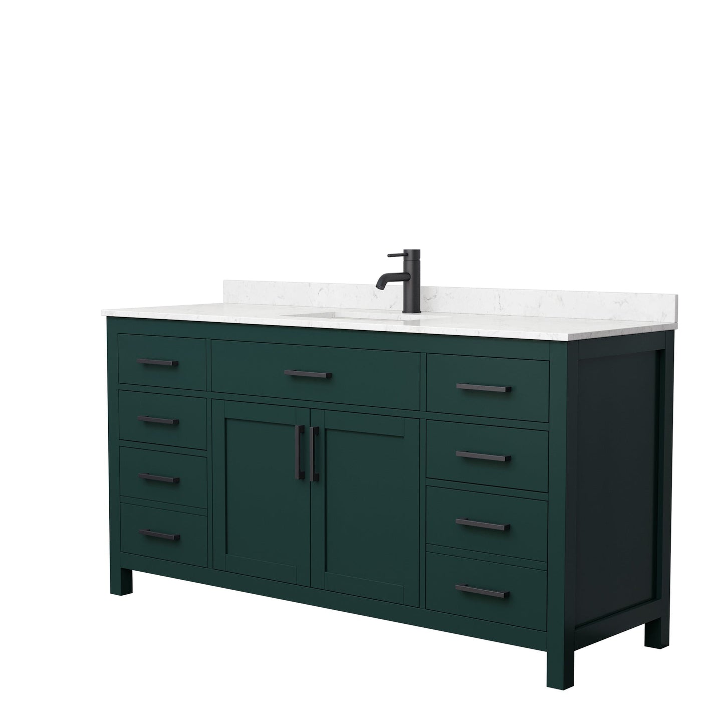 Wyndham Collection Beckett 66" Single Bathroom Green Vanity With White Carrara Cultured Marble Countertop, Undermount Square Sink And Matte Black Trim