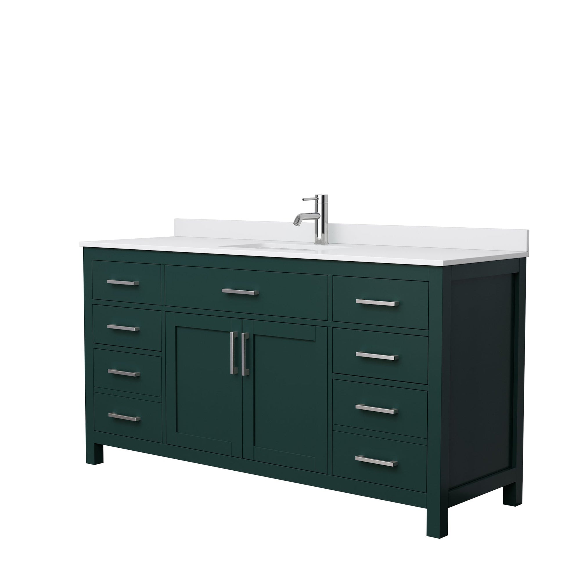 Wyndham Collection Beckett 66" Single Bathroom Green Vanity With White Cultured Marble Countertop, Undermount Square Sink And Brushed NIckel Trim