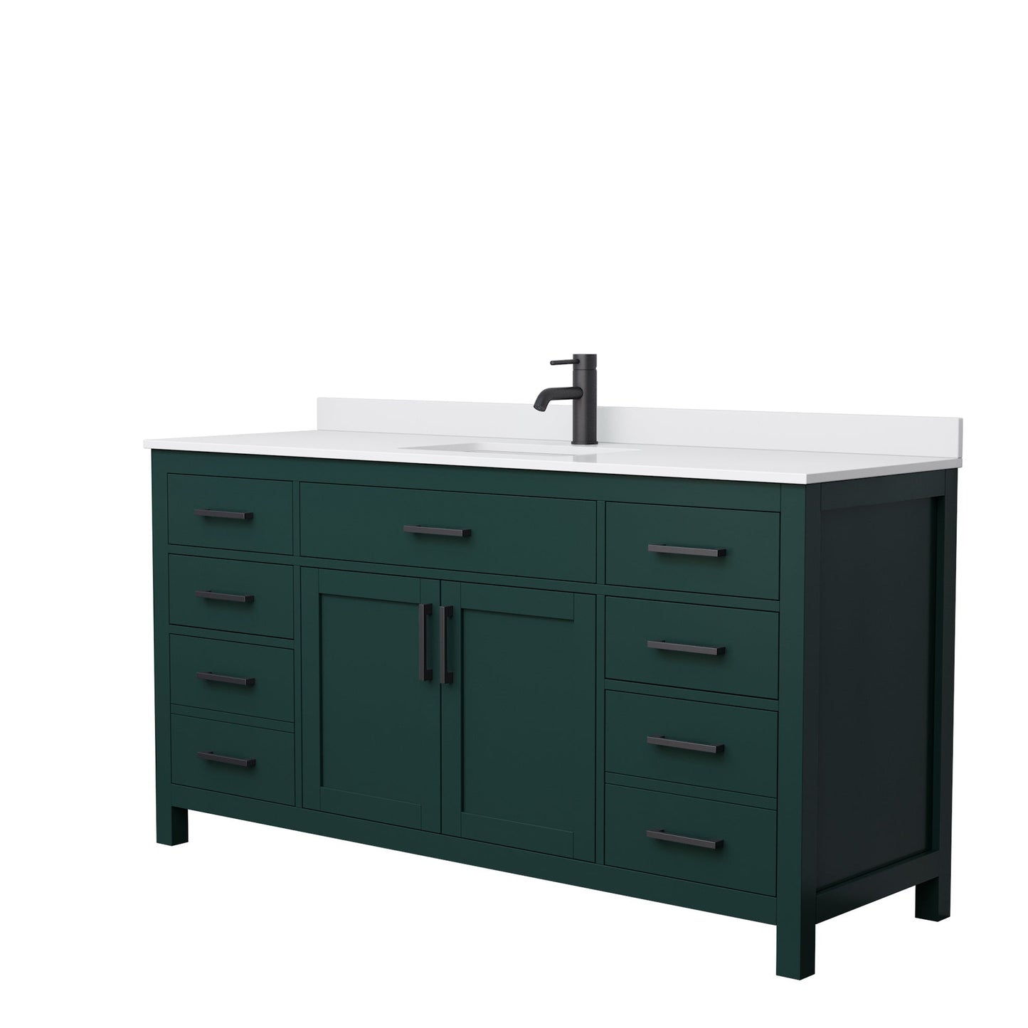 Wyndham Collection Beckett 66" Single Bathroom Green Vanity With White Cultured Marble Countertop, Undermount Square Sink And Matte Black Trim
