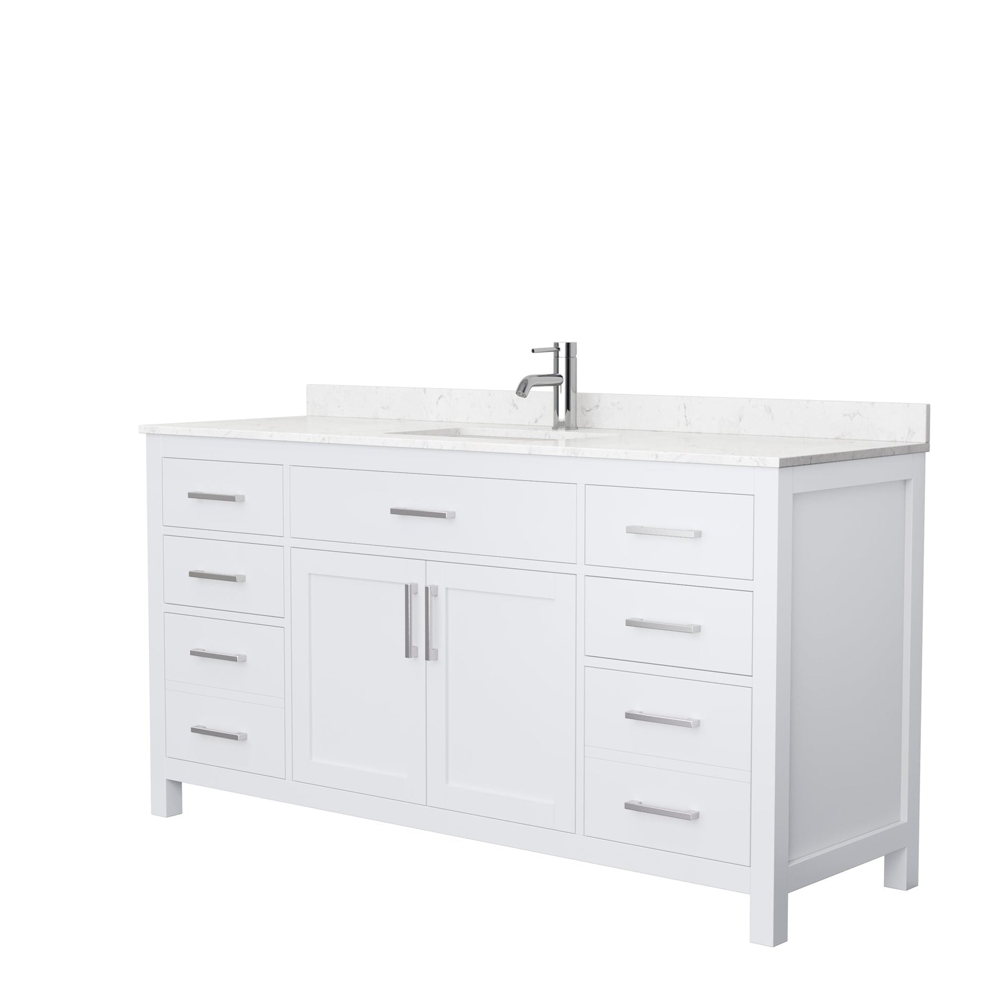 Wyndham Collection Beckett 66" Single Bathroom White Vanity With White Carrara Cultured Marble Countertop, Undermount Square Sink And Brushed Nickel Trim