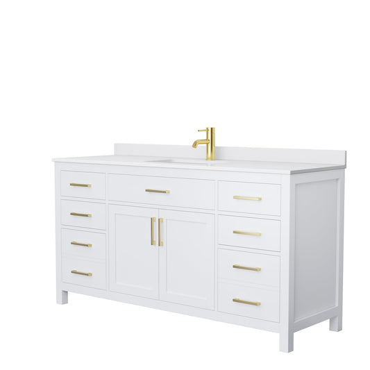 Wyndham Collection Beckett 66" Single Bathroom White Vanity With White Cultured Marble Countertop, Undermount Square Sink And Brushed Gold Trim