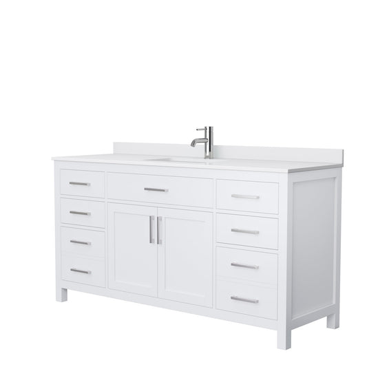 Wyndham Collection Beckett 66" Single Bathroom White Vanity With White Cultured Marble Countertop, Undermount Square Sink And Brushed Nickel Trim