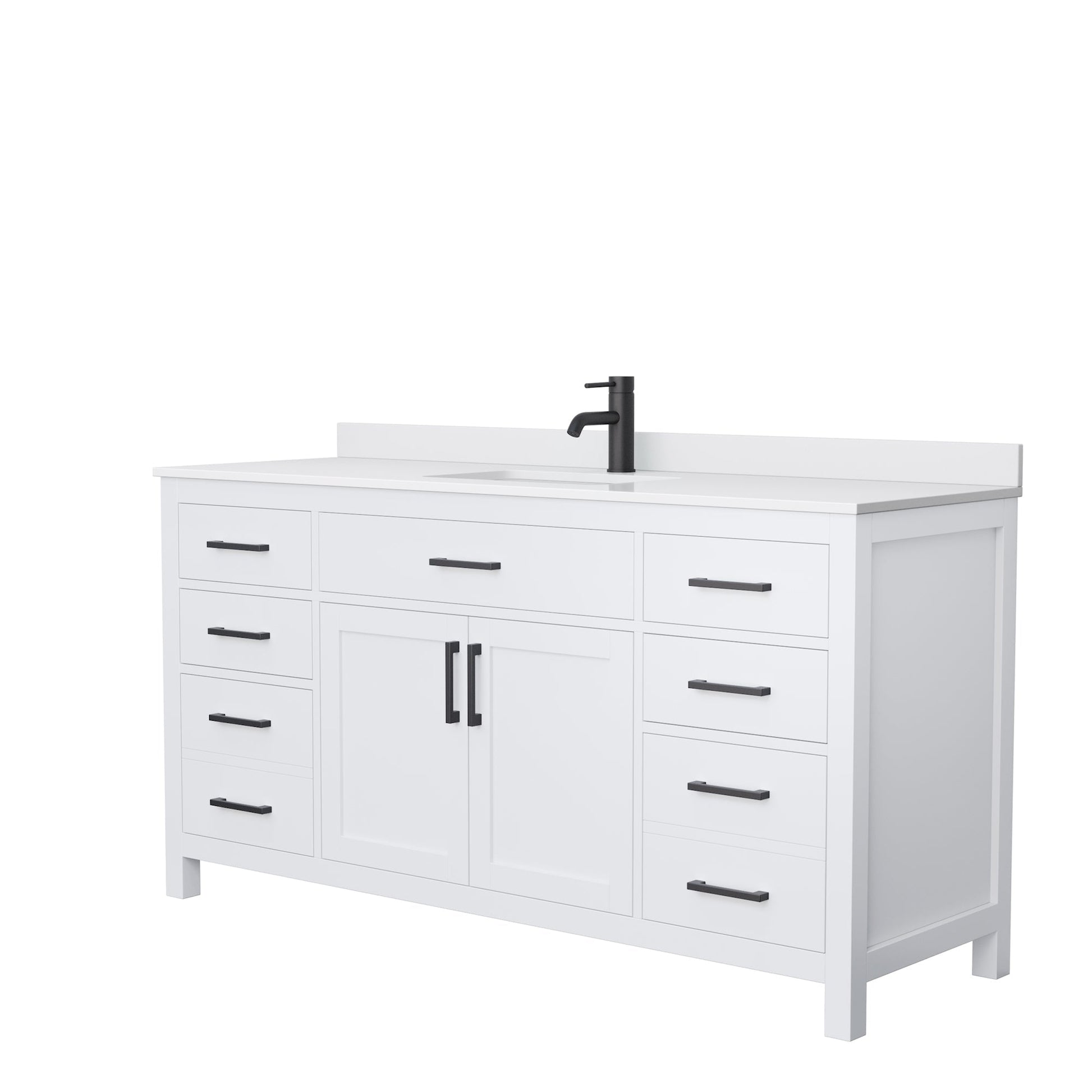 Wyndham Collection Beckett 66" Single Bathroom White Vanity With White Cultured Marble Countertop, Undermount Square Sink And Matte Black Trim