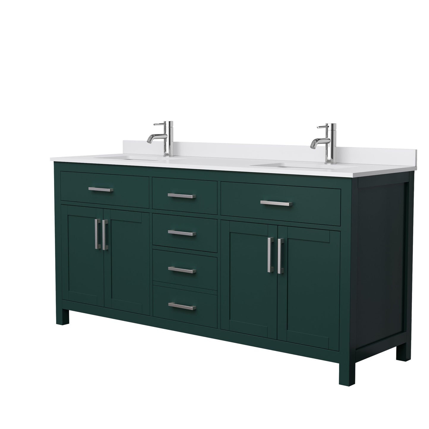 Wyndham Collection Beckett 72" Double Bathroom Green Vanity With White Cultured Marble Countertop, Undermount Square Sink And Brushed NIckel Trim
