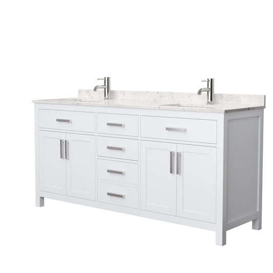Wyndham Collection Beckett 72" Double Bathroom White Vanity With White Carrara Cultured Marble Countertop, Undermount Square Sink And Brushed Nickel Trim
