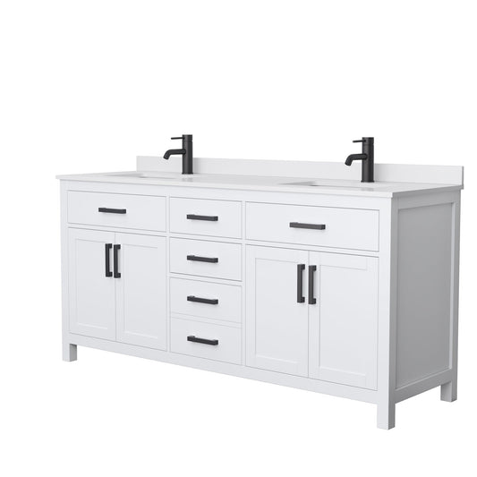 Wyndham Collection Beckett 72" Double Bathroom White Vanity With White Cultured Marble Countertop, Undermount Square Sink And Matte Black Trim