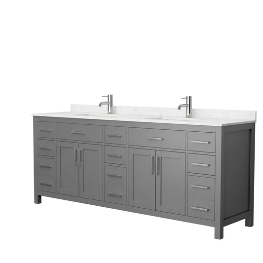 Wyndham Collection Beckett 84" Double Bathroom Dark Gray Vanity With White Carrara Cultured Marble Countertop, Undermount Square Sink And Brushed Nickel Trim
