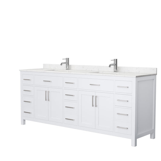 Wyndham Collection Beckett 84" Double Bathroom White Vanity With White Carrara Cultured Marble Countertop, Undermount Square Sink And Brushed Nickel Trim