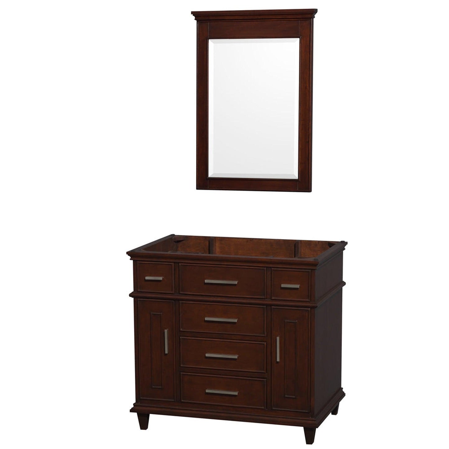 Wyndham Collection Berkeley 36" Single Bathroom Vanity in Dark Chestnut, No Countertop, No Sink and 24" Mirror