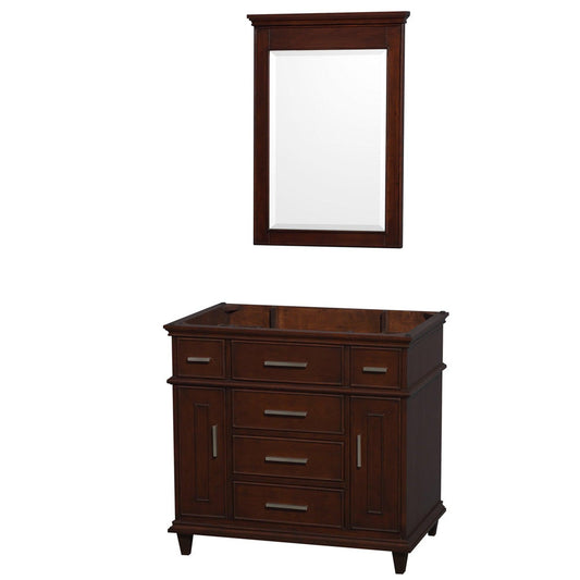 Wyndham Collection Berkeley 36" Single Bathroom Vanity in Dark Chestnut, No Countertop, No Sink and 24" Mirror