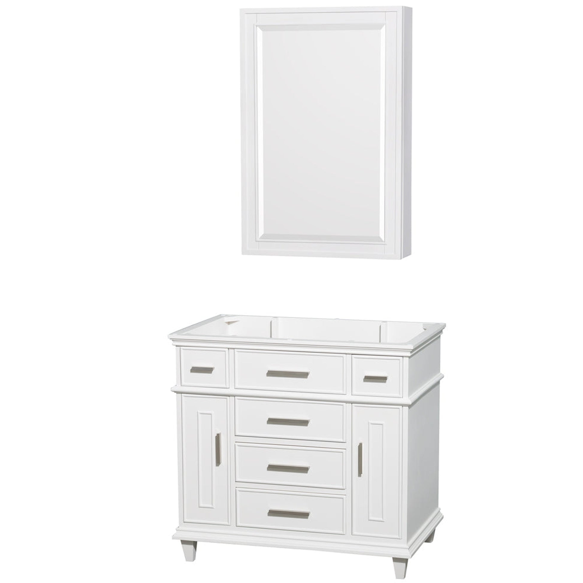 Wyndham Collection Berkeley 36" Single Bathroom Vanity in White, No Countertop, No Sink, 24" Medicine Cabinet