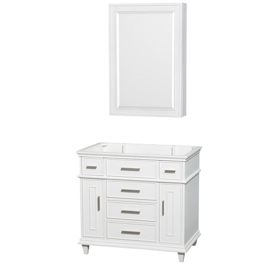 Wyndham Collection Berkeley 36" Single Bathroom Vanity in White, No Countertop, No Sink, 24" Medicine Cabinet