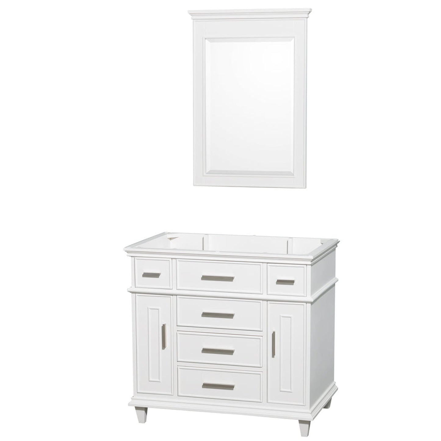 Wyndham Collection Berkeley 36" Single Bathroom Vanity in White, No Countertop, No Sink and 24" Mirror