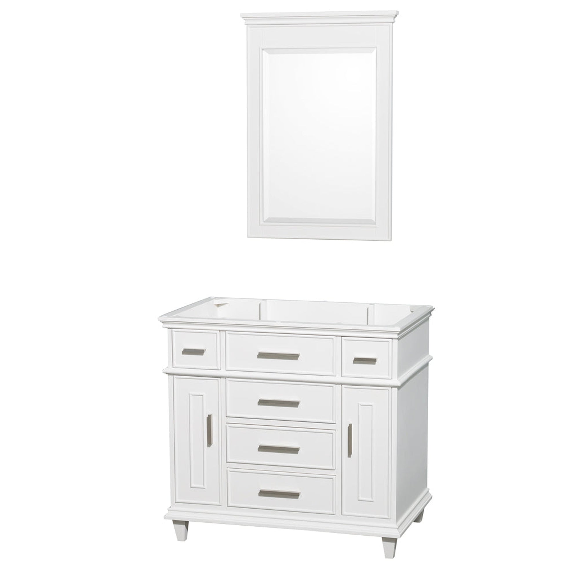 Wyndham Collection Berkeley 36" Single Bathroom Vanity in White, No Countertop, No Sink and 24" Mirror