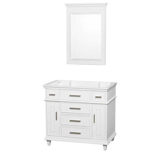 Wyndham Collection Berkeley 36" Single Bathroom Vanity in White, No Countertop, No Sink and 24" Mirror