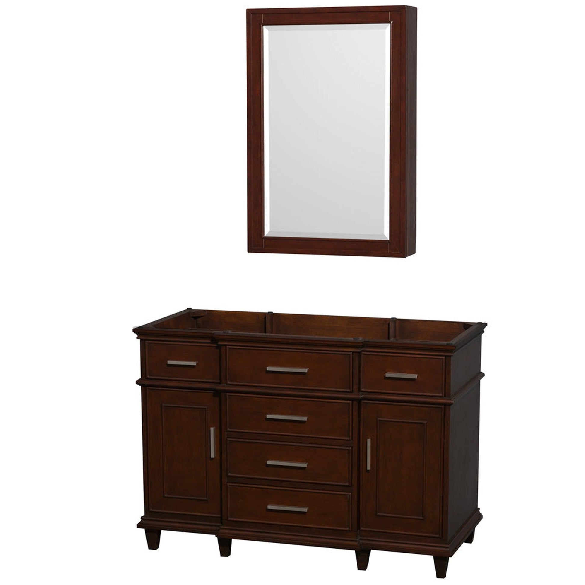 Wyndham Collection Berkeley 48" Single Bathroom Vanity in Dark Chestnut, No Countertop, No Sink, 24" Medicine Cabinet