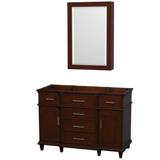 Wyndham Collection Berkeley 48" Single Bathroom Vanity in Dark Chestnut, No Countertop, No Sink, 24" Medicine Cabinet