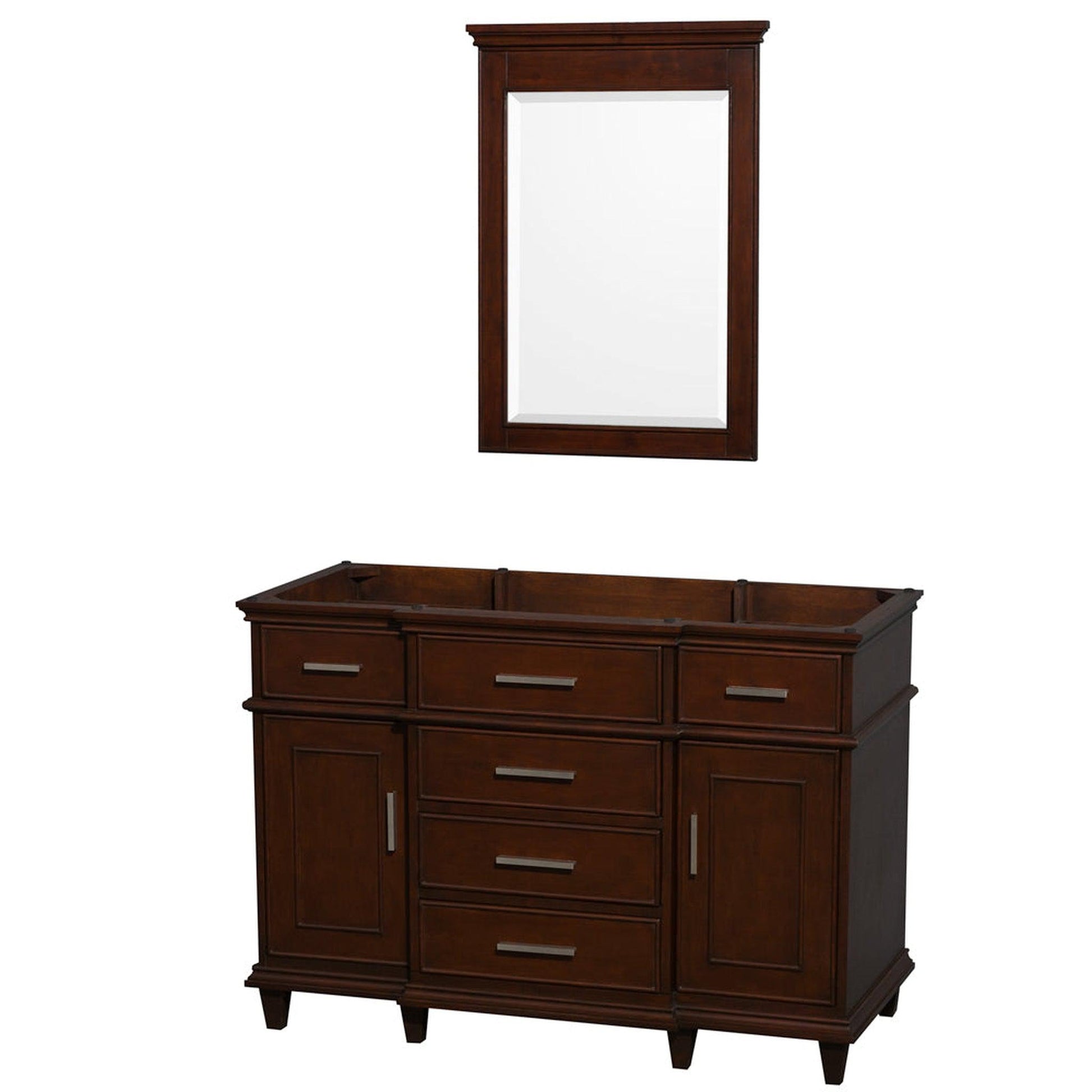 Wyndham Collection Berkeley 48" Single Bathroom Vanity in Dark Chestnut, No Countertop, No Sink and 24" Mirror