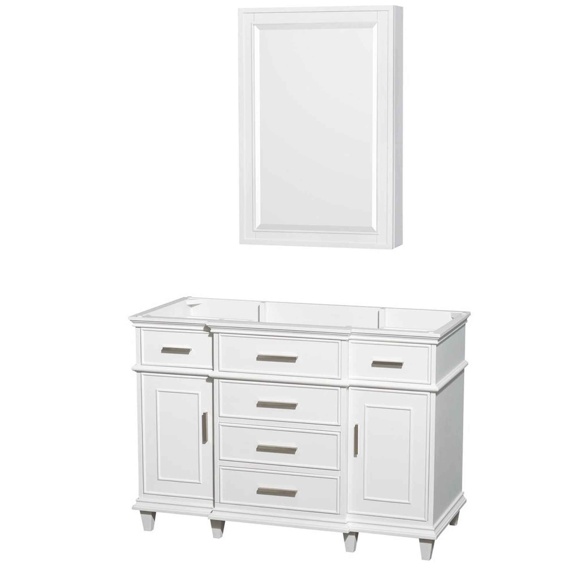 Wyndham Collection Berkeley 48" Single Bathroom Vanity in White, No Countertop, No Sink, 24" Medicine Cabinet
