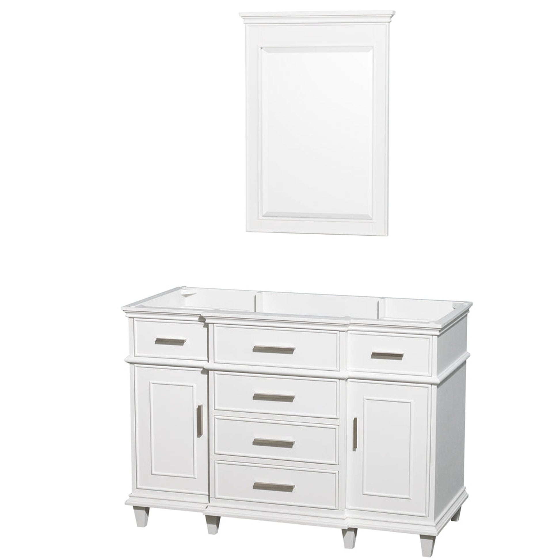 Wyndham Collection Berkeley 48" Single Bathroom Vanity in White, No Countertop, No Sink and 24" Mirror