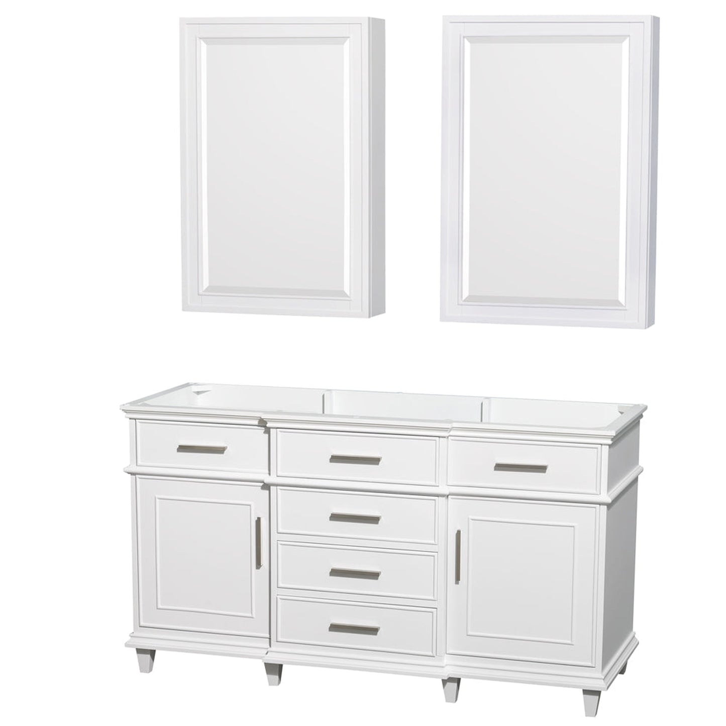 Wyndham Collection Berkeley 60" Double Bathroom Vanity in White, No Countertop, No Sink, 24" Medicine Cabinet