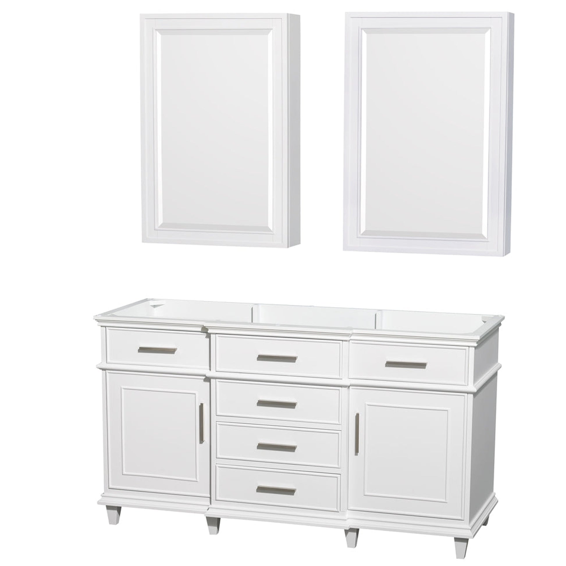 Wyndham Collection Berkeley 60" Double Bathroom Vanity in White, No Countertop, No Sink, 24" Medicine Cabinet