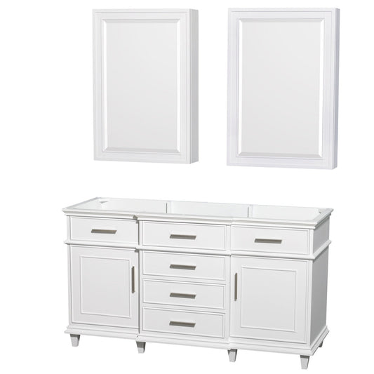 Wyndham Collection Berkeley 60" Double Bathroom Vanity in White, No Countertop, No Sink, 24" Medicine Cabinet