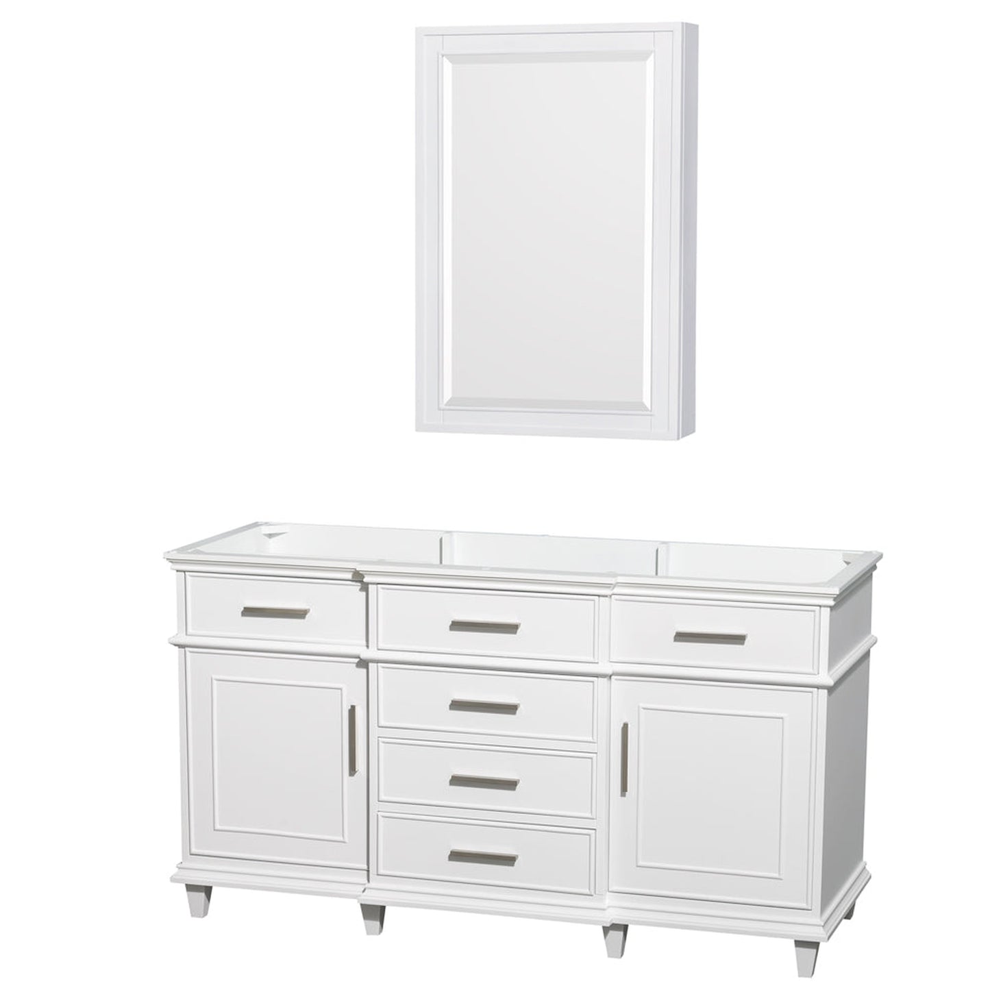 Wyndham Collection Berkeley 60" Single Bathroom Vanity in White, No Countertop, No Sink, 24" Medicine Cabinet