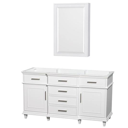 Wyndham Collection Berkeley 60" Single Bathroom Vanity in White, No Countertop, No Sink, 24" Medicine Cabinet