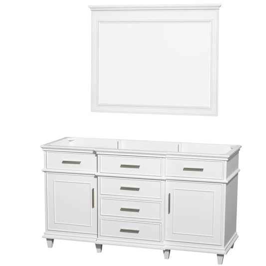 Wyndham Collection Berkeley 60" Single Bathroom Vanity in White, No Countertop, No Sink and 44" Mirror